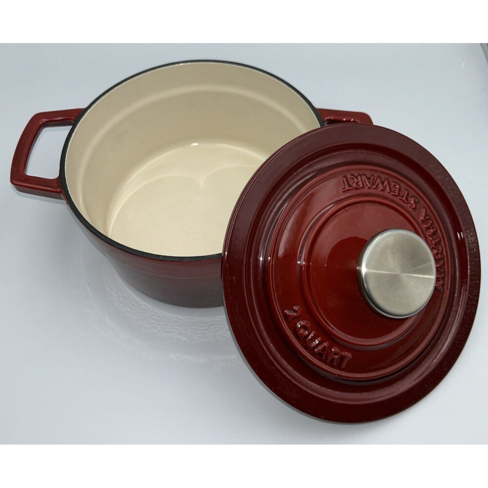 Martha Stewart - Dark Red Enamel Cast Iron 2 Qt Round Covered Dutch Oven